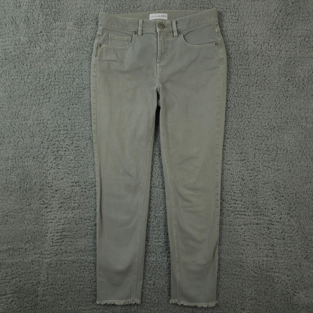 Ann Taylor LOFT Jeans Womens 25 0 Green Modern Skinny Crop Frayed Raw Hem Casual